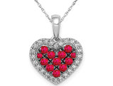 3/10 Carat (ctw) Natural Ruby Heart Pendant Necklace in 14K White Gold with Chain